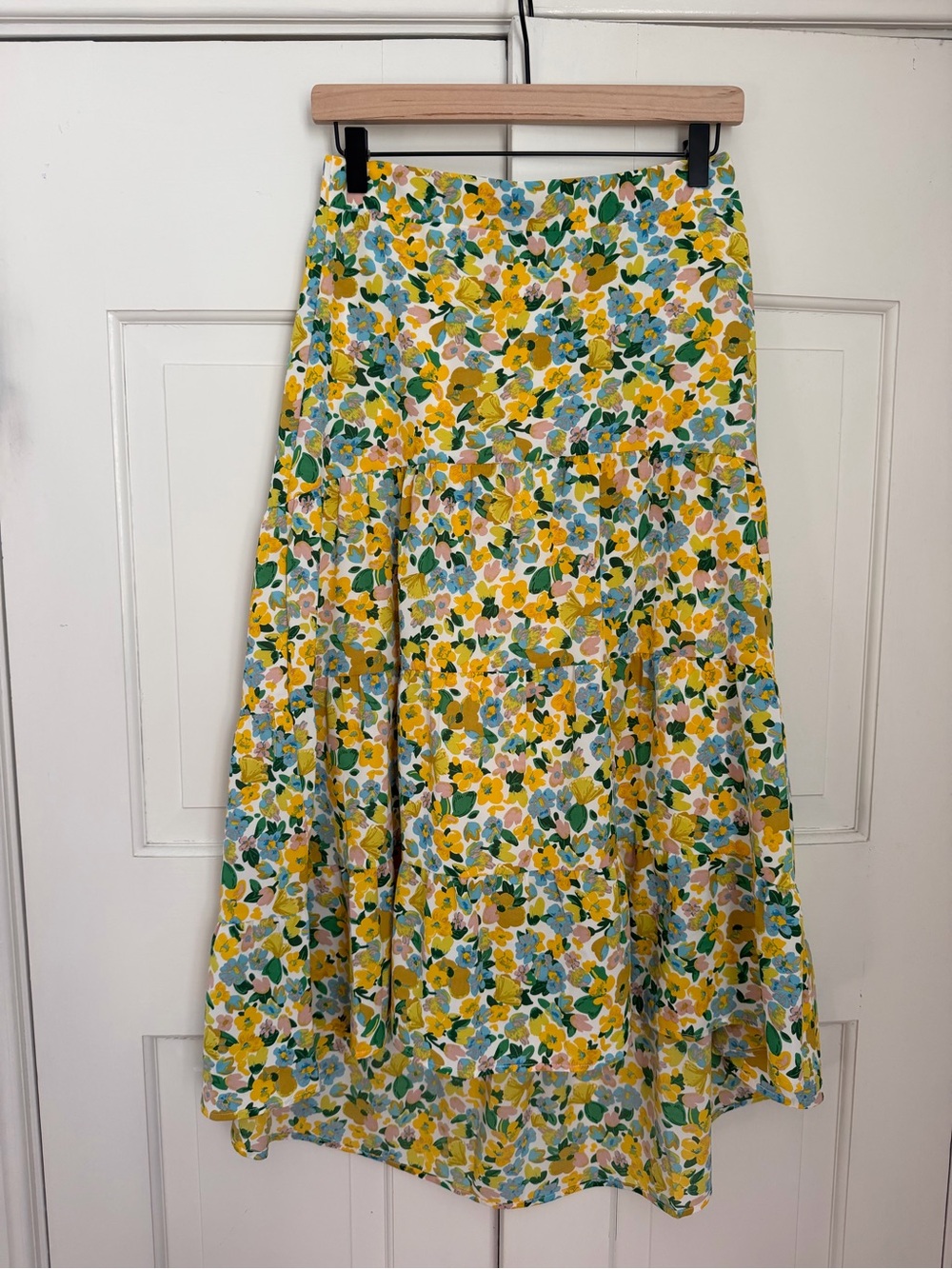 Yellow Floral Tiered High-Low Skirt